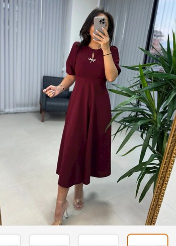 Bordo Salaş karpuz kollu S/36 beden midi boy abiye Elbise