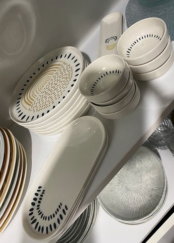 Hesap porselen Beyaz Gri Desenli Seramik Yemek Takımı