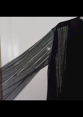 Uzun Kollu Siyah Drapeli Abiye Elbise - Görsel 3