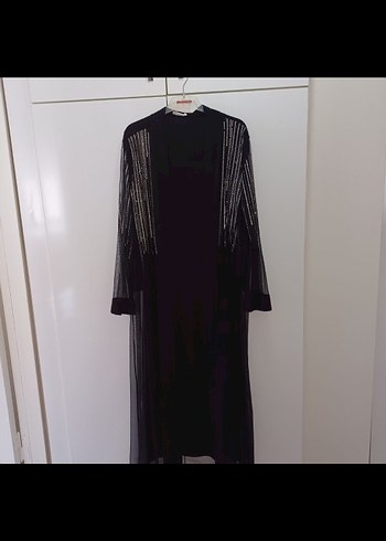 Uzun Kollu Siyah Drapeli Abiye Elbise - Görsel 7