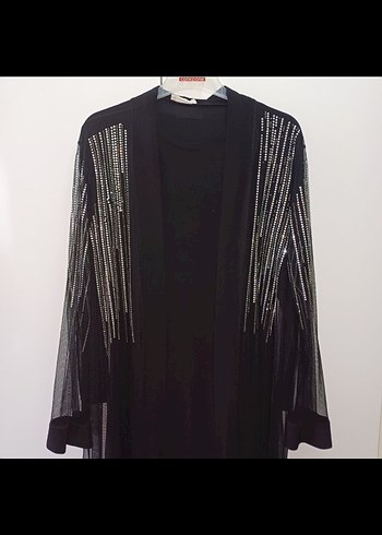 Uzun Kollu Siyah Drapeli Abiye Elbise - Görsel 4