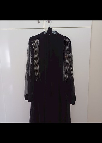 Uzun Kollu Siyah Drapeli Abiye Elbise - Görsel 2