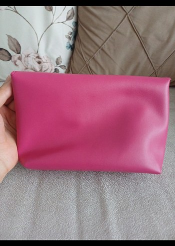 Pembe Deri Fermuarlı Kadın Makyaj Çantası - Görsel 3