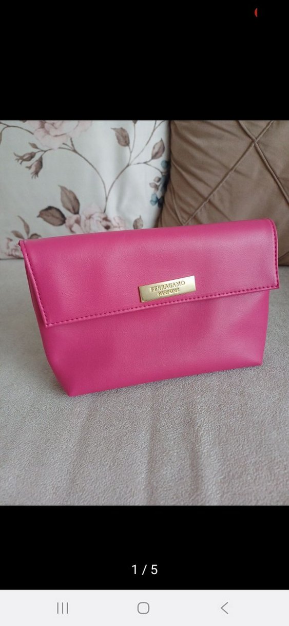 Pembe Deri Fermuarlı Kadın Makyaj Çantası - Görsel 2