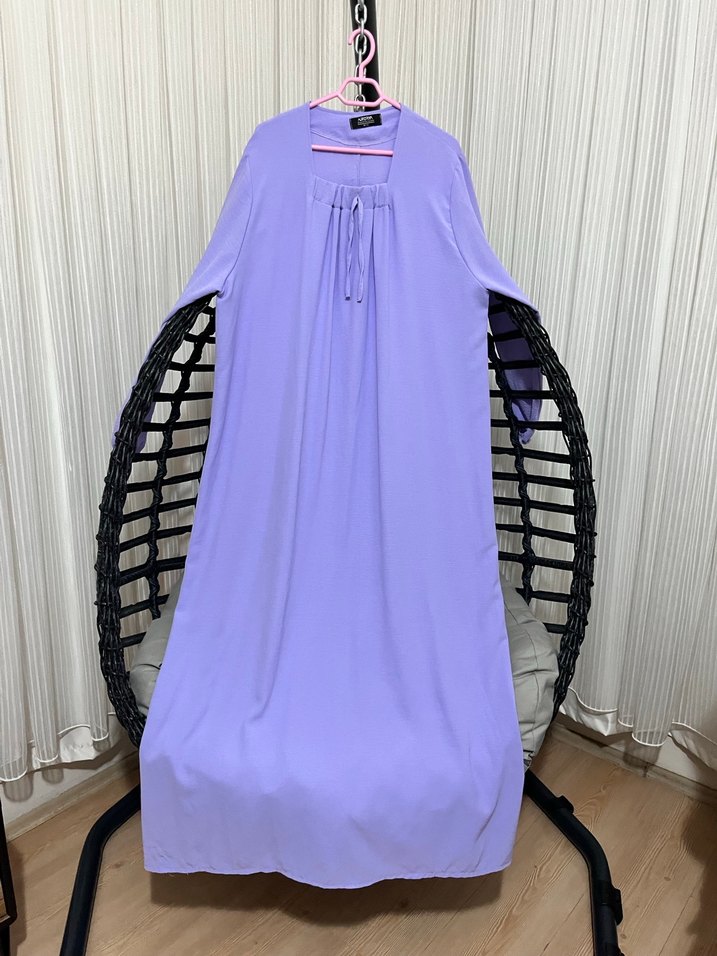 Yağ Yeşili , mor, koyu yeşil Uzun Drapeli Kadın Elbise - Görsel 2