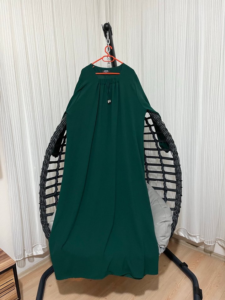 Yağ Yeşili , mor, koyu yeşil Uzun Drapeli Kadın Elbise - Görsel 3