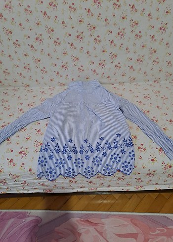 Nakışlı Mavi Pamuklu Uzun Kollu Gömlek - Görsel 2