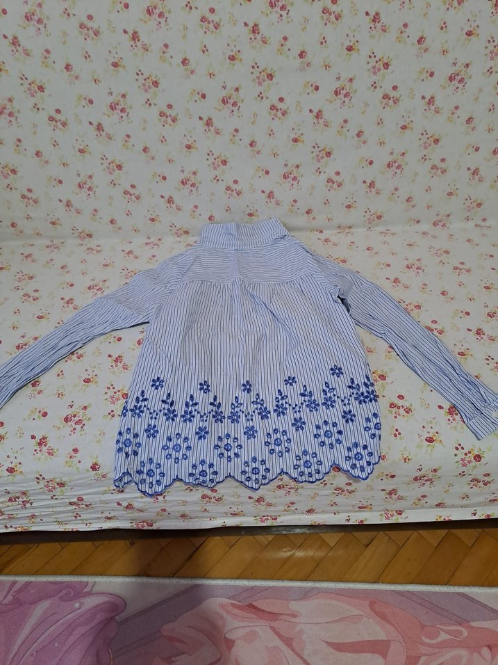 Nakışlı Mavi Pamuklu Uzun Kollu Gömlek - Görsel 2