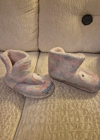 Kızlar için Gri Unicorn Desenli Sıcak Ev Terliği - Görsel 2