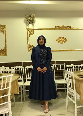 Abiye Lacivert Drape Detaylı Uzun Abiye Elbise
