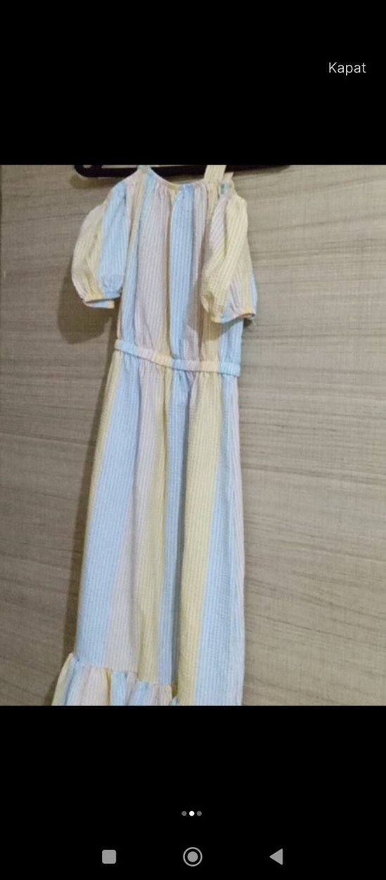 hem kalın askılı hem balon kollu, midi elbise - Görsel 2