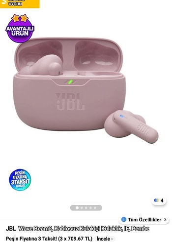 JBL Wave Beam 2 Kablosuz Kulaklık Pembe