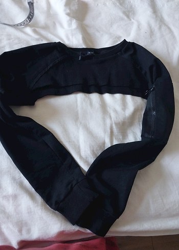 Drapeli Siyah Pamuklu Uzun Kollu Sweatshirt