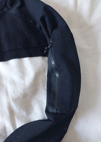 36 Beden Drapeli Siyah Pamuklu Uzun Kollu Sweatshirt