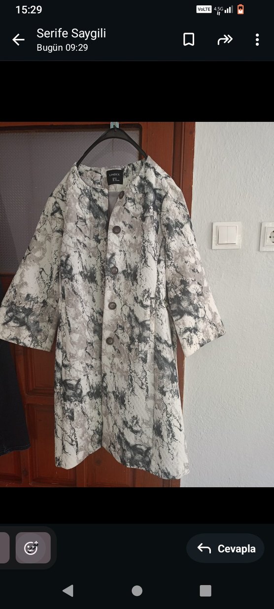 Gri Batik Desenli Uzun Kadın Kimono - Görsel 2