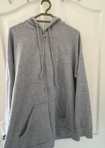 Diğer Gri Kapüşonlu fermuarlı Kadın Sweatshirt