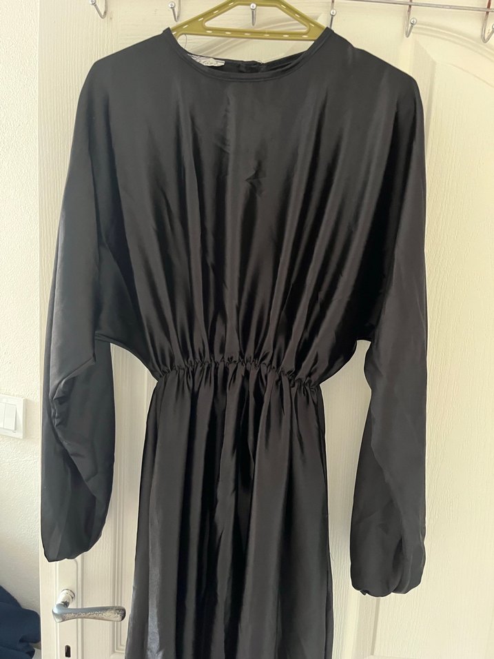 Siyah Parlak Uzun Kadın Abiye Elbise - Görsel 3