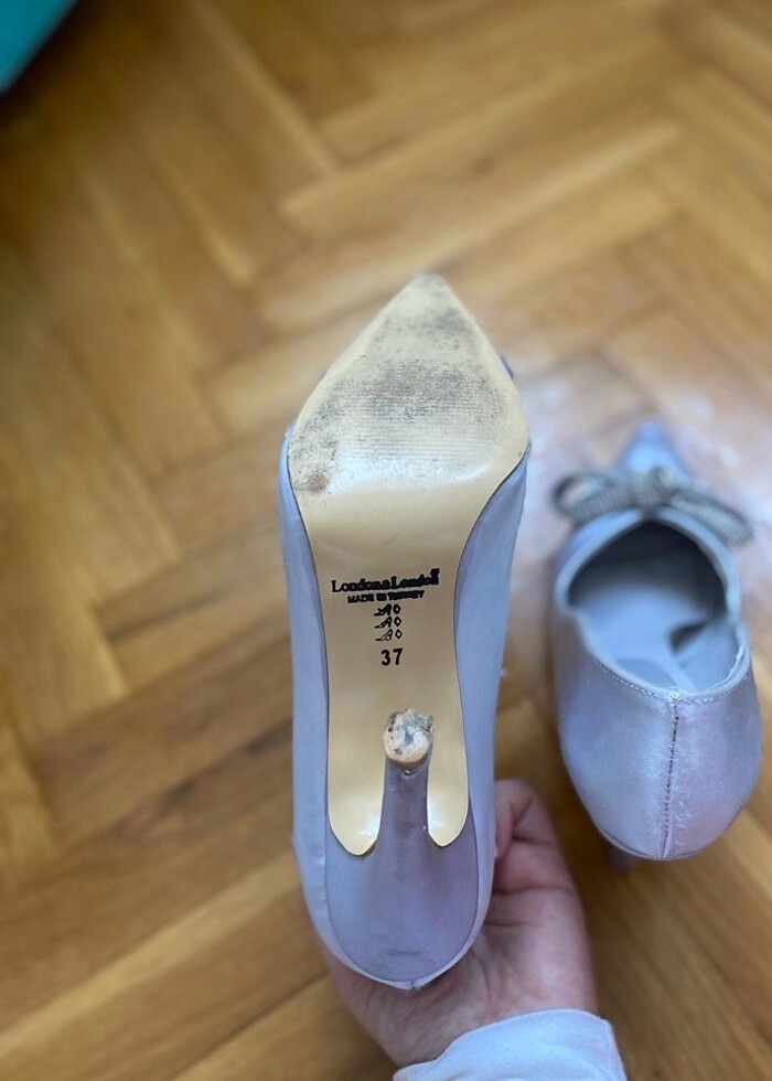 Gri şık topuklu ayakkabı - Görsel 4