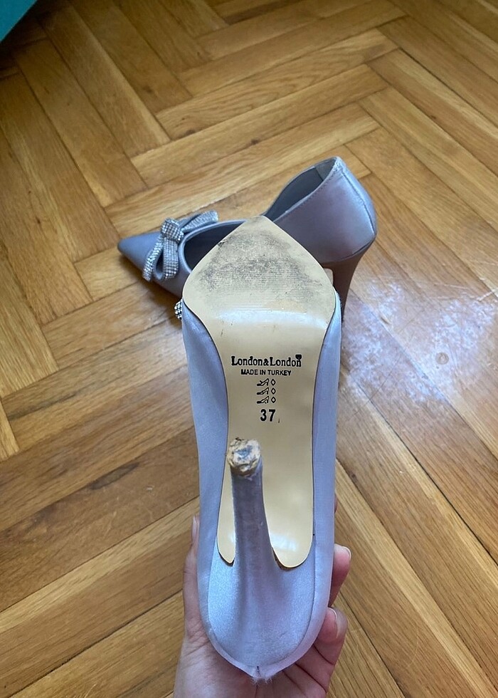 Gri şık topuklu ayakkabı - Görsel 3