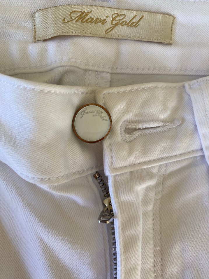 Beyaz Midi Kadın Kot Pantolon - Görsel 3