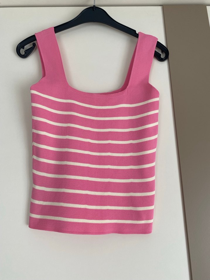 Pembe Çizgili Kısa Örme Kadın Atlet - Görsel 2