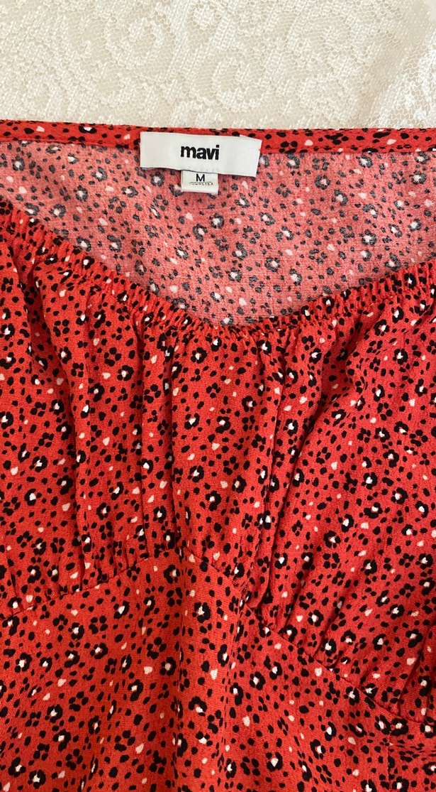 Kırmızı V Yaka Bohem Uzun Elbise - Görsel 3