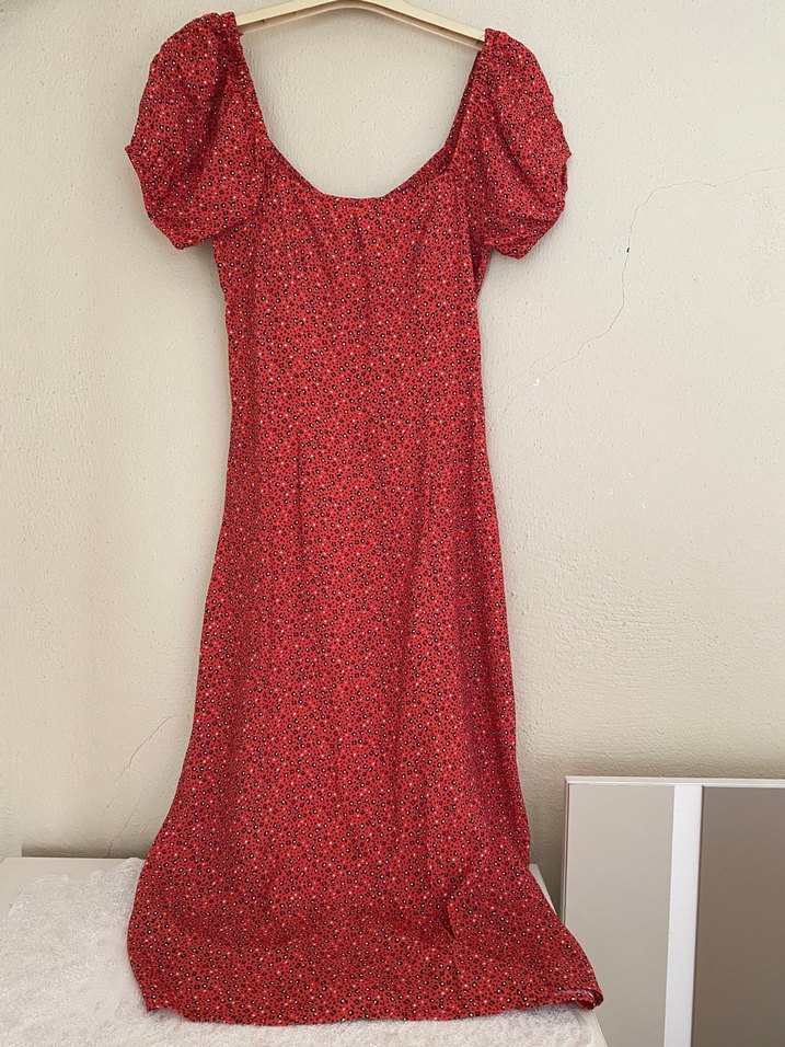 Kırmızı V Yaka Bohem Uzun Elbise - Görsel 2