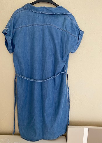 m Beden mavi Renk Kemerli Mavi Denim Midi Elbise