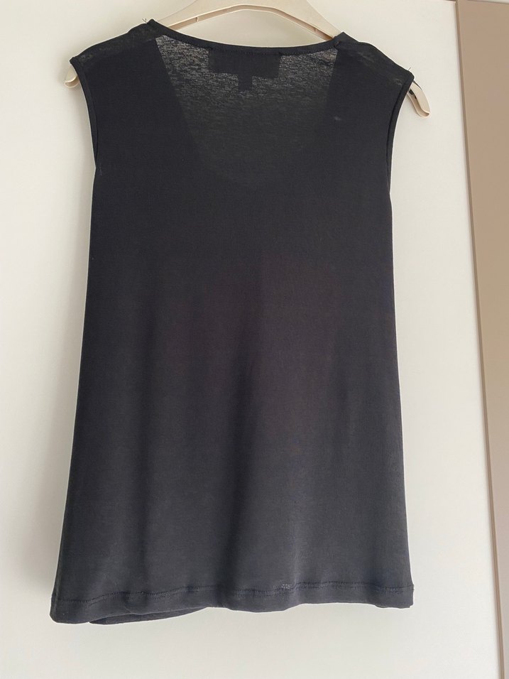 Drapeli Siyah Kolsuz Kadın Bluz - Görsel 2