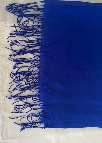 Kadın Mavi İpek Dokulu eşarp Şal - Görsel 2