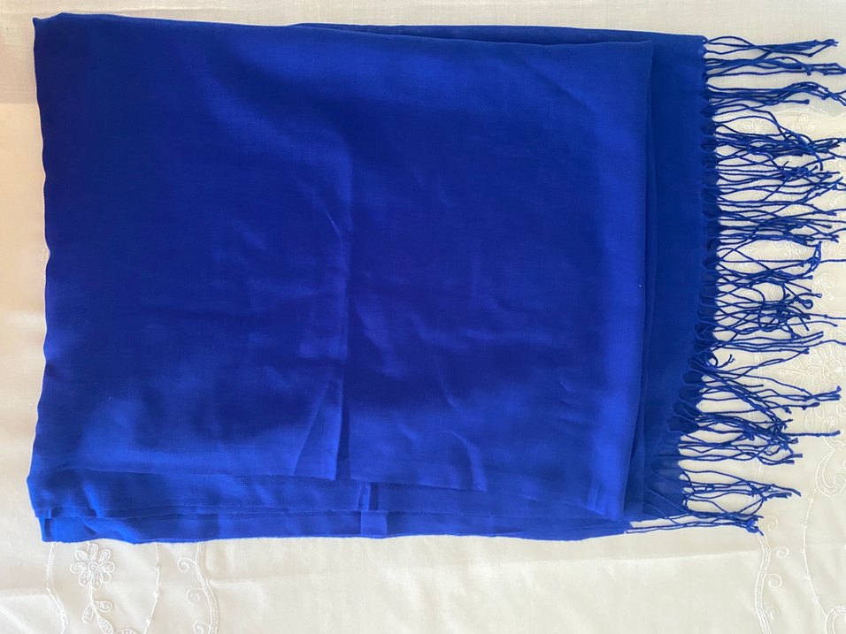 Kadın Mavi İpek Dokulu eşarp Şal - Görsel 3