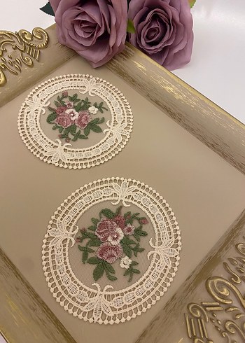 Vintage Dantel Çiçekli 2li Fincan Altlığı