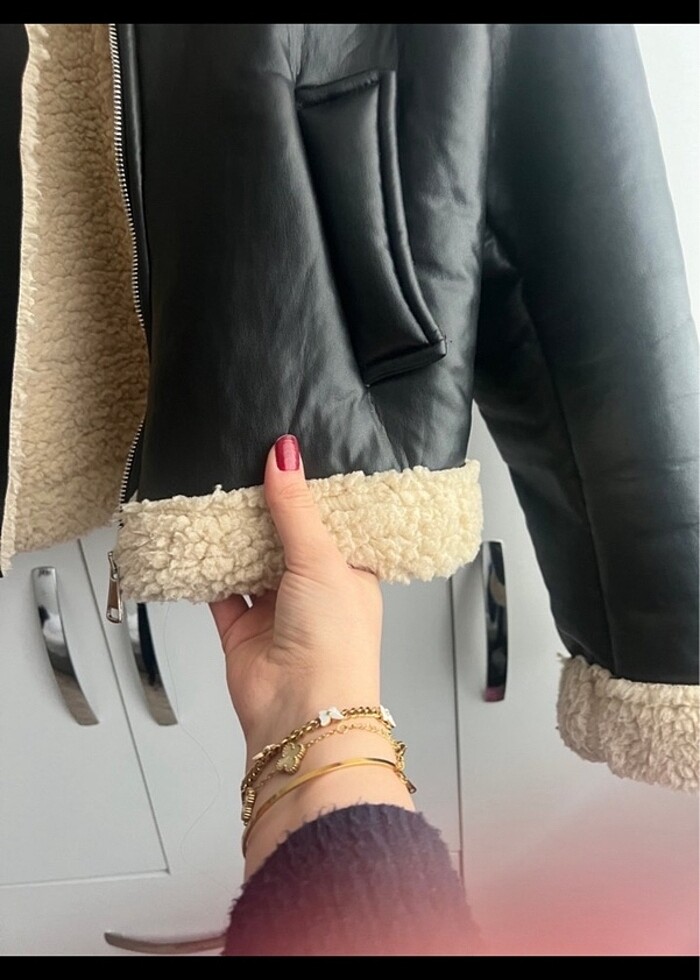 Kürklü deri ceket - Görsel 4