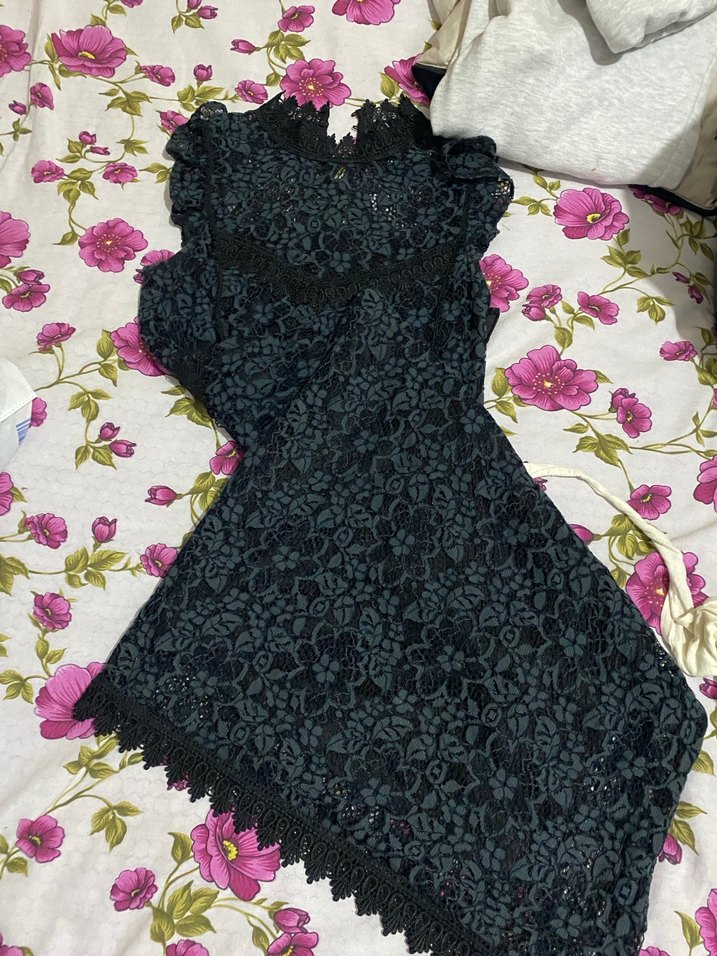 Dantel İşlemeli Siyah Midi Elbise - Görsel 2