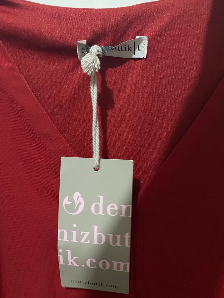 Bordo V Yaka Uzun Kol Düğmeli Elbise - Görsel 3