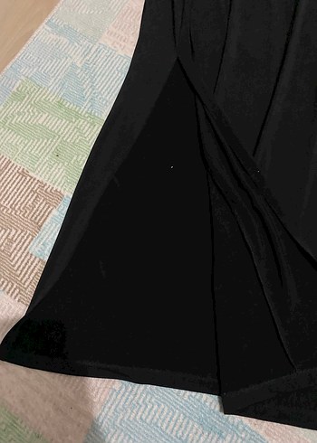 Drapeli Siyah Uzun Kadın yırtmaçlı  Etek - Görsel 2