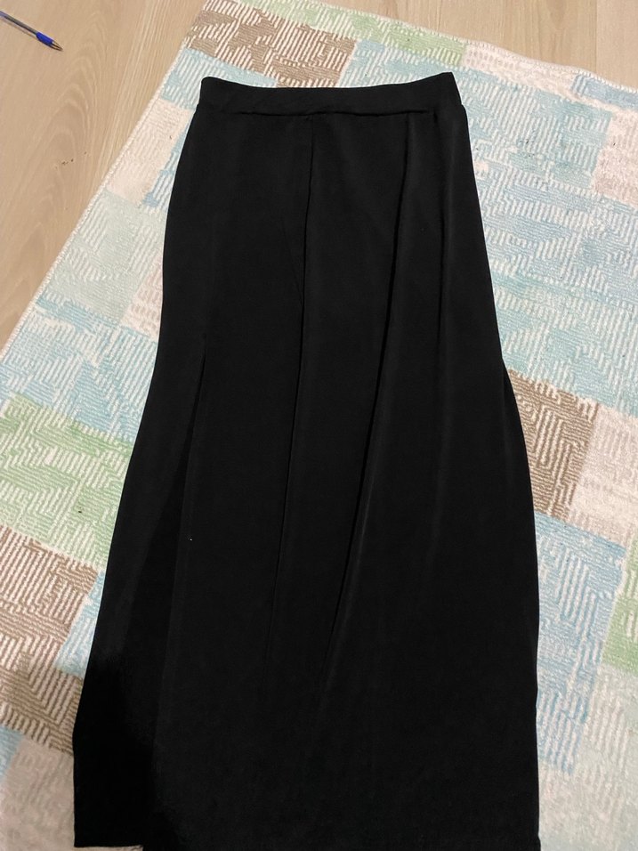 Drapeli Siyah Uzun Kadın yırtmaçlı  Etek - Görsel 4