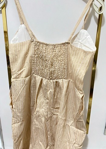 Bej Keten Mini Kadın Tulum - Görsel 5