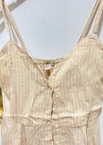 Bej Keten Mini Kadın Tulum - Görsel 4