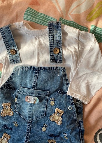 Nakışlı Mavi Kot Erkek Çocuk Salopet - Görsel 2