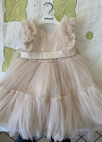 Ekru Fırfırlı Askılı Kız Çocuk Elbise - Görsel 4