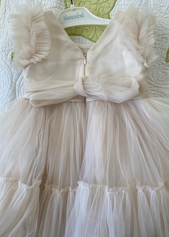 Ekru Fırfırlı Askılı Kız Çocuk Elbise - Görsel 6