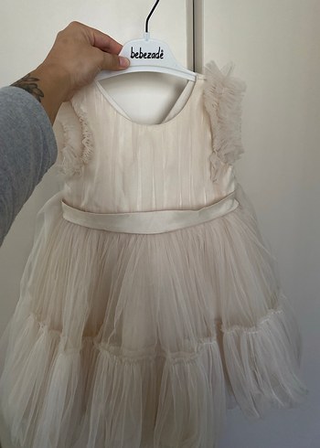 Ekru Fırfırlı Askılı Kız Çocuk Elbise - Görsel 2