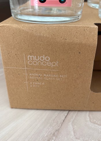 Beden çeşitli Renk Mudo Concept Pastel Renkli Hayvan Figürlü 4'lü Cam Bardak Seti
