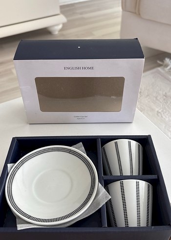 English Home 2'li Beyaz Siyah Noktalı Fincan Takımı
