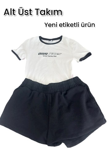 Kadın Beyaz Siyah Mini Şortlu Takım / Ürün Yenidir