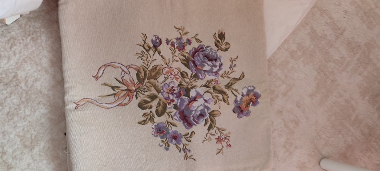 Mor Çiçek Desenli goblen kırlent Kılıfı - Görsel 2