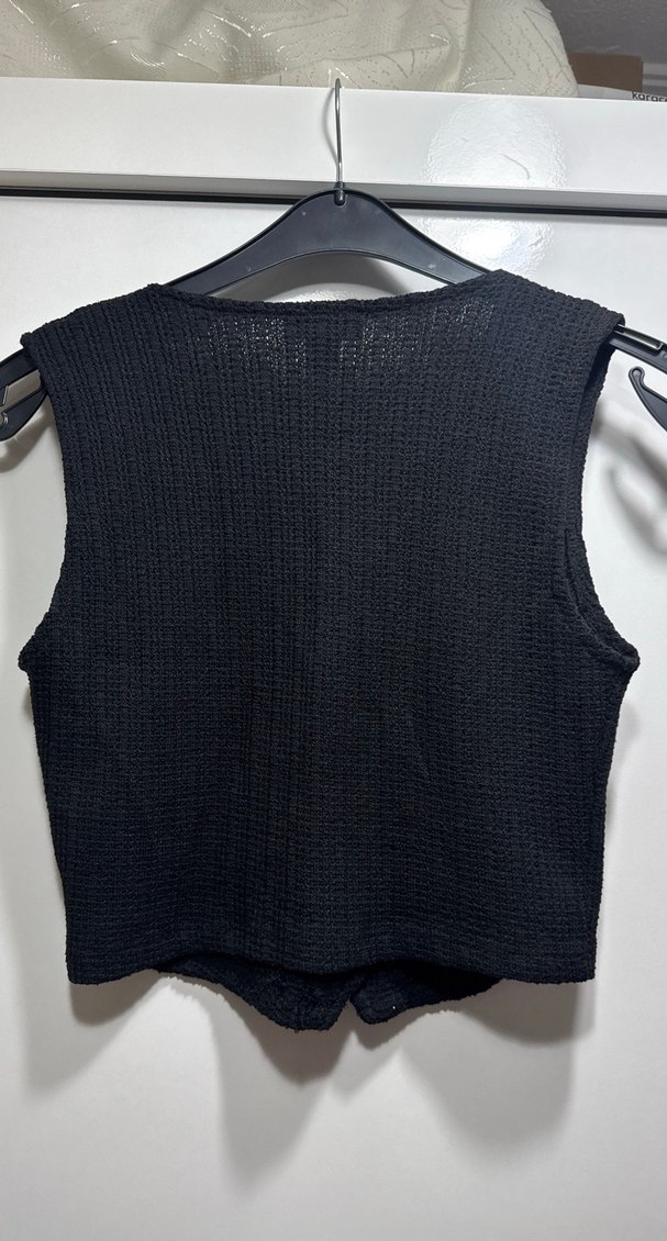 Düğmeli Siyah Örgü Kadın Yelek - Görsel 3