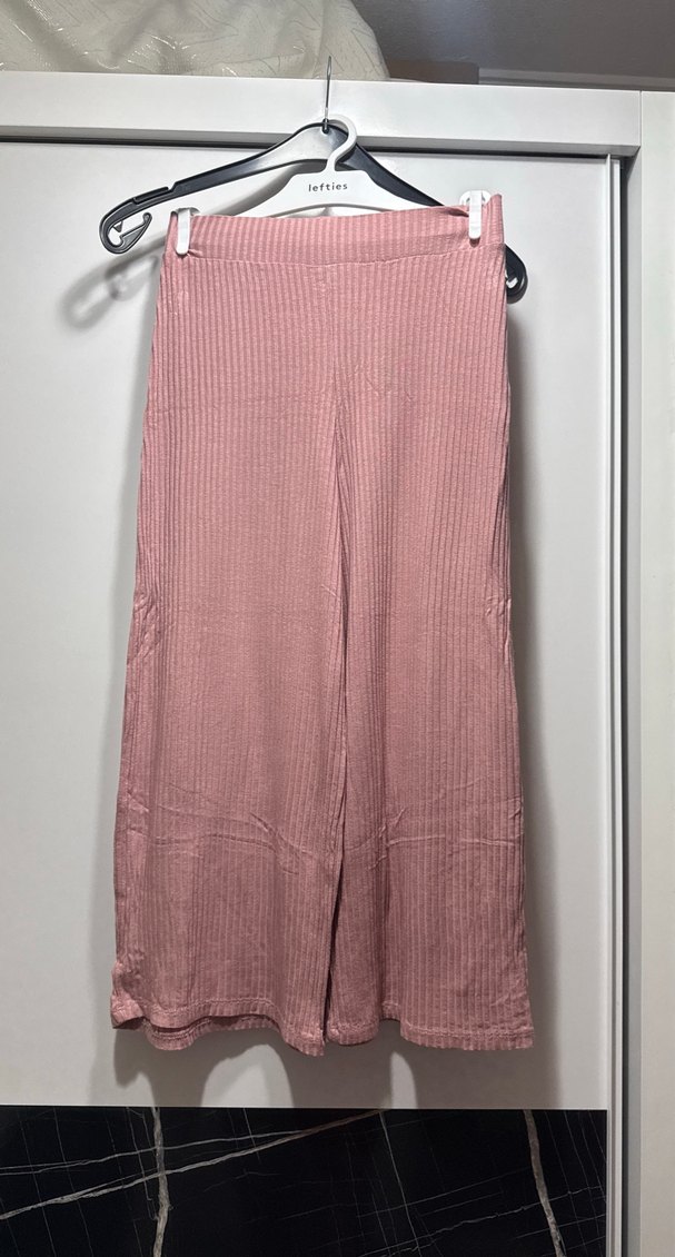 Pembe Pilili Rahat Kesim Kadın Kumaş Pantolon - Görsel 2