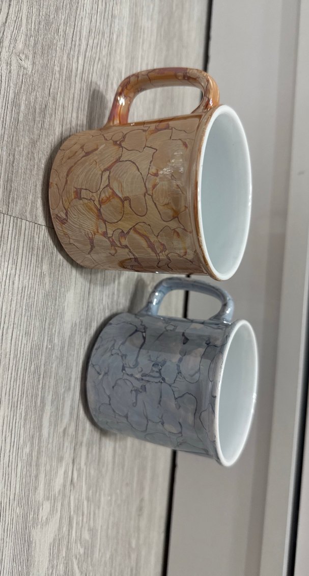 Desenli Bej ve Gri Seramik Kupa Seti - Görsel 2